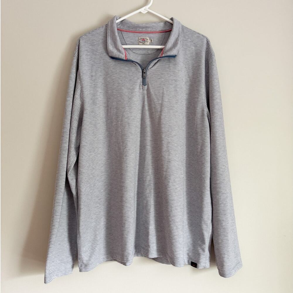 Faherty Mens 1/4 Zip Pullover Mock Neck Performance Stripe Lightweight Minimal